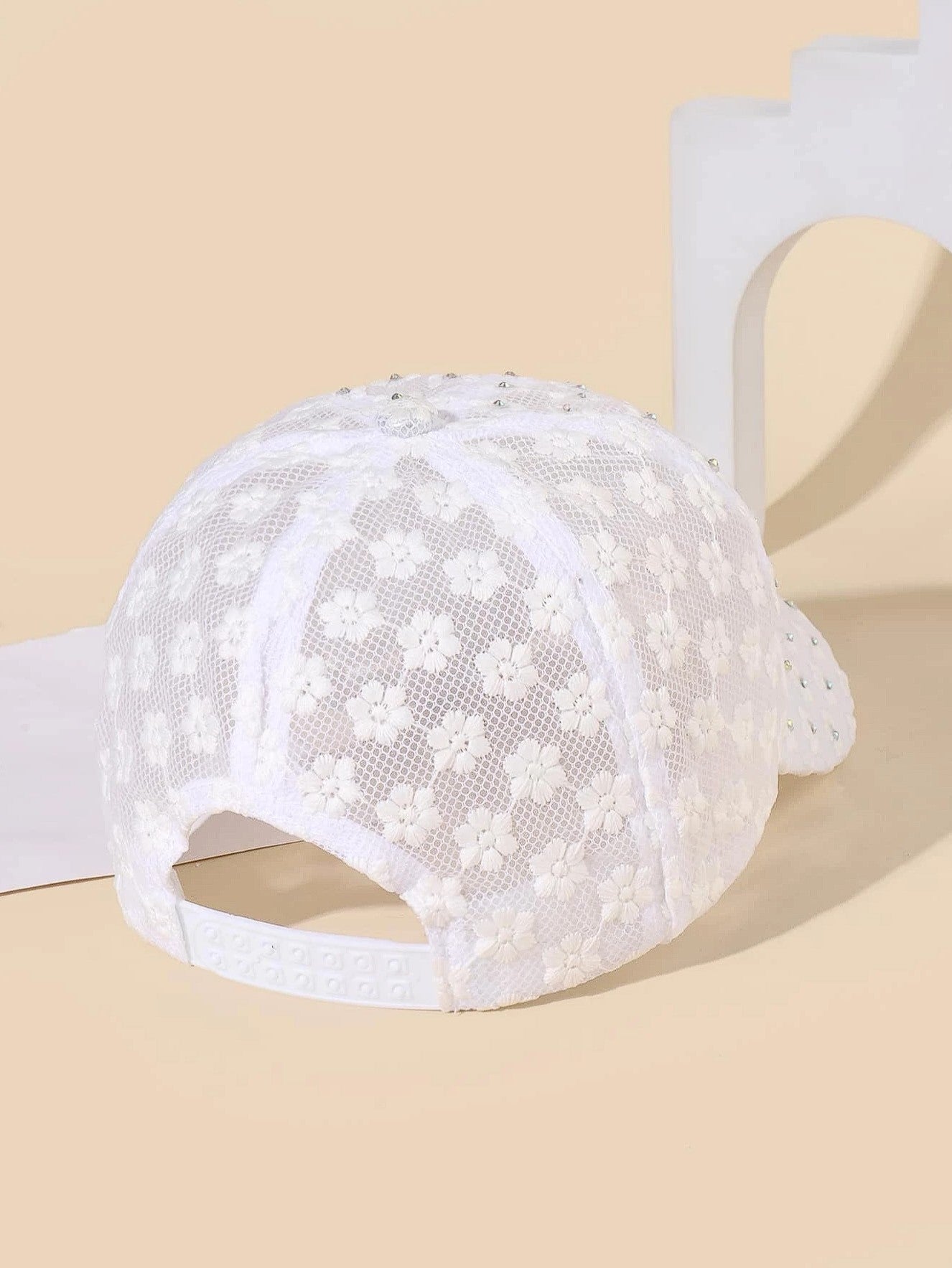 Floral Rhinestone Baseball Hat in White