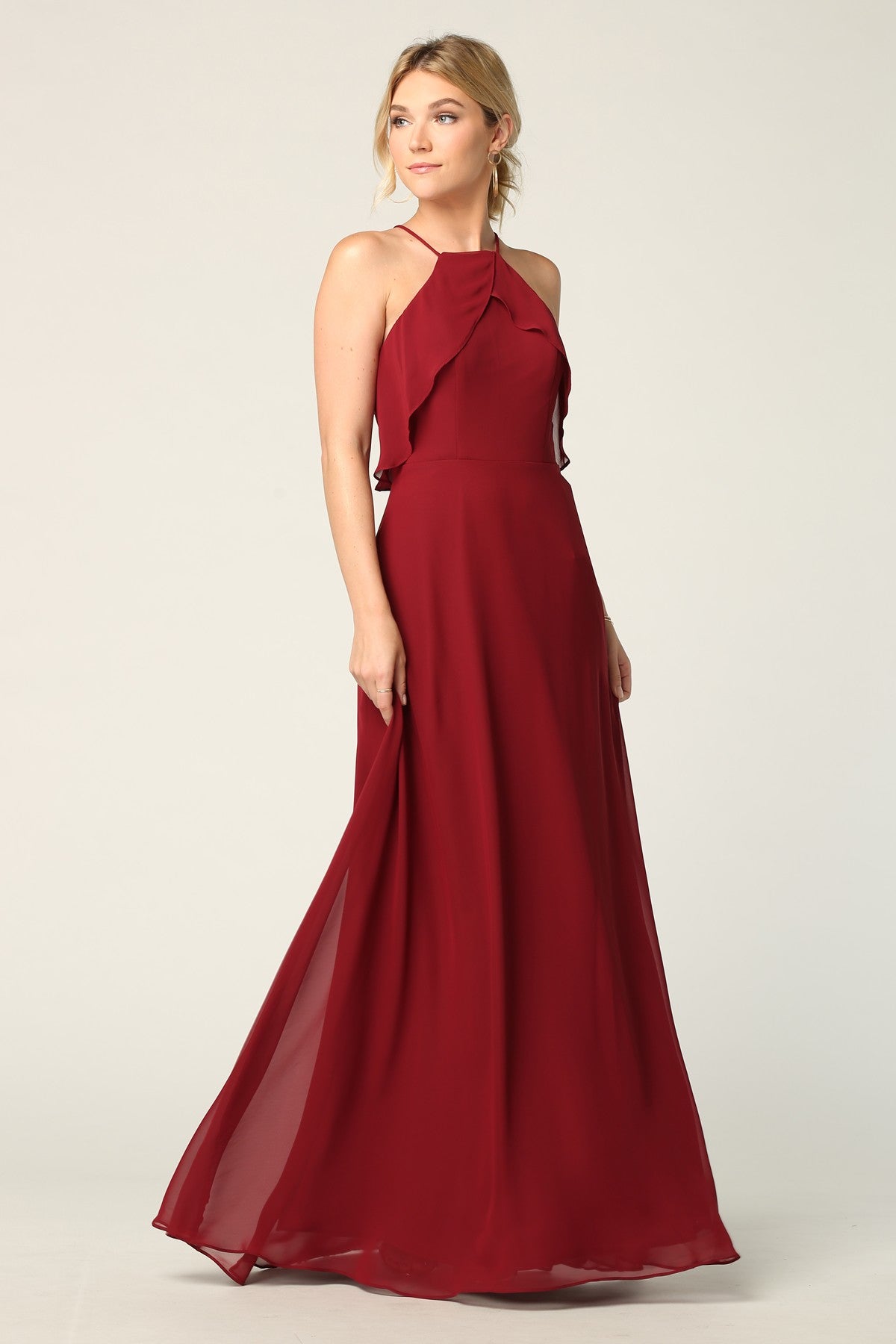 Sigma Halter Ruffle Maxi Bridesmaid Dress
