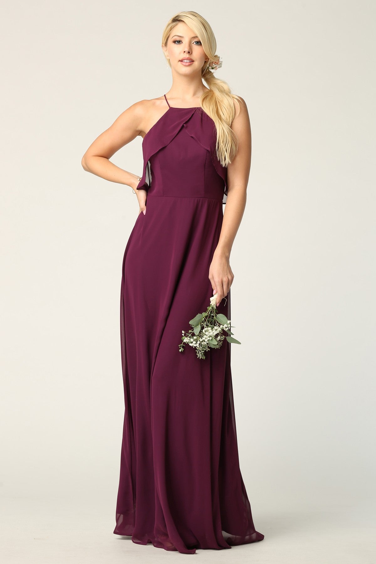 Sigma Halter Ruffle Maxi Bridesmaid Dress