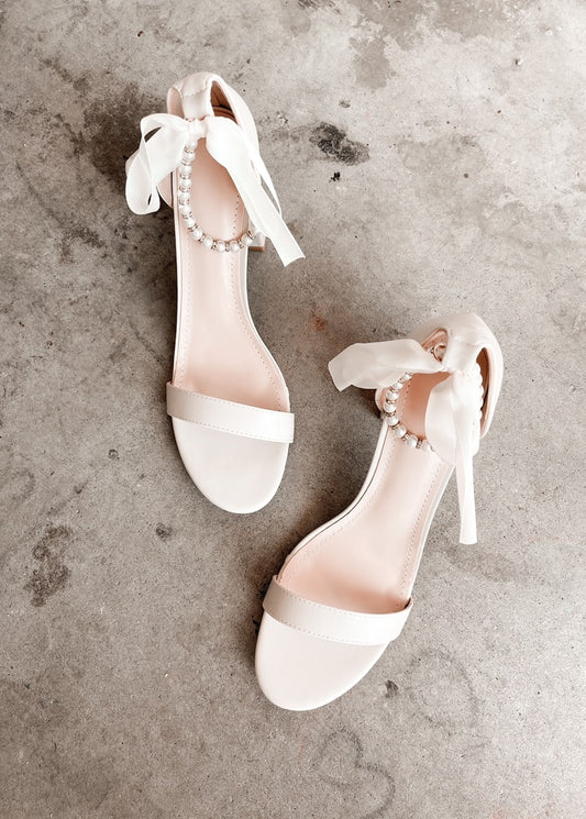 Trish Pearl Ankle Strap Heels in Sand