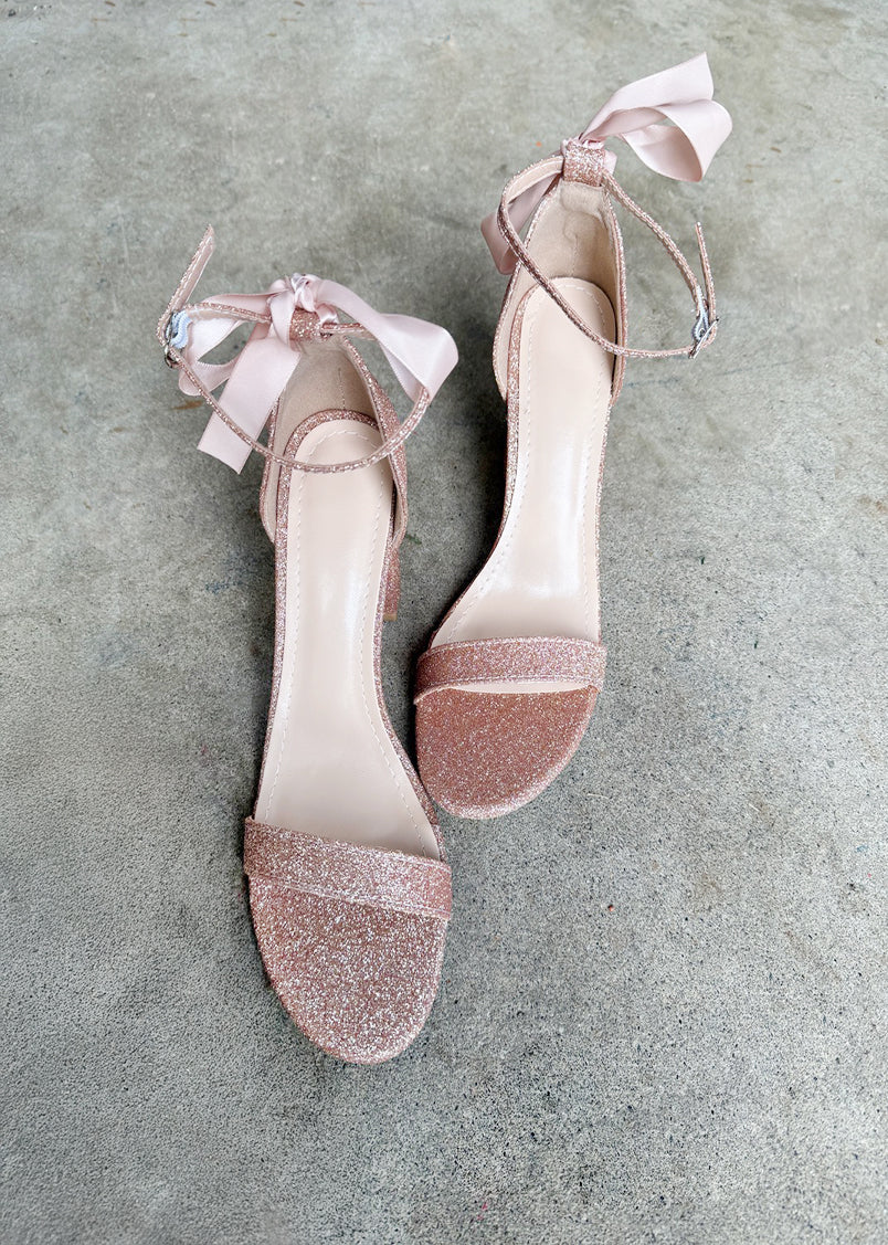 Jae Ankle Strap Heels Glitter Rose Gold v
