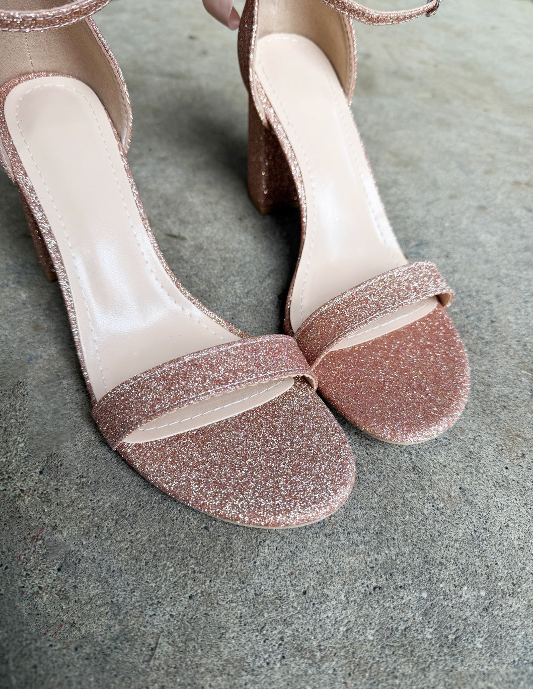 Jae Ankle Strap Heels Glitter Rose Gold v