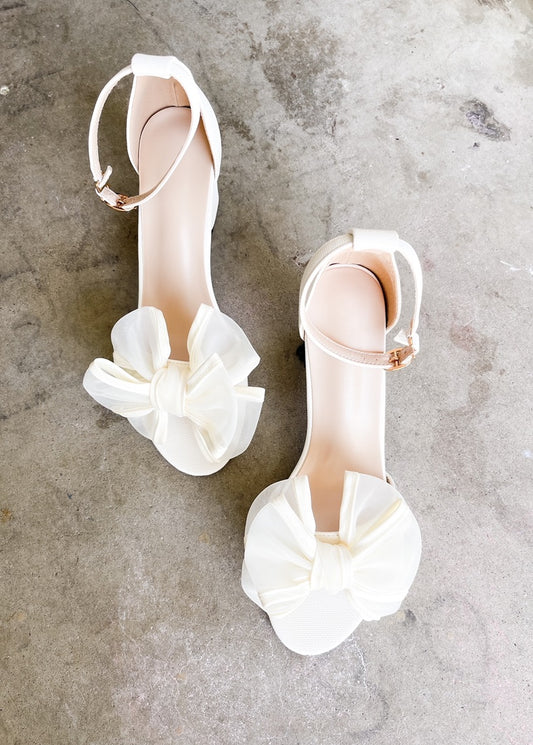 Rosalyn Knot Bow with Ankle Strap Heels in Ivory, Front View