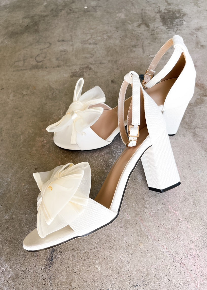Rosalyn Knot Bow with Ankle Strap Heels in Ivory, Side View