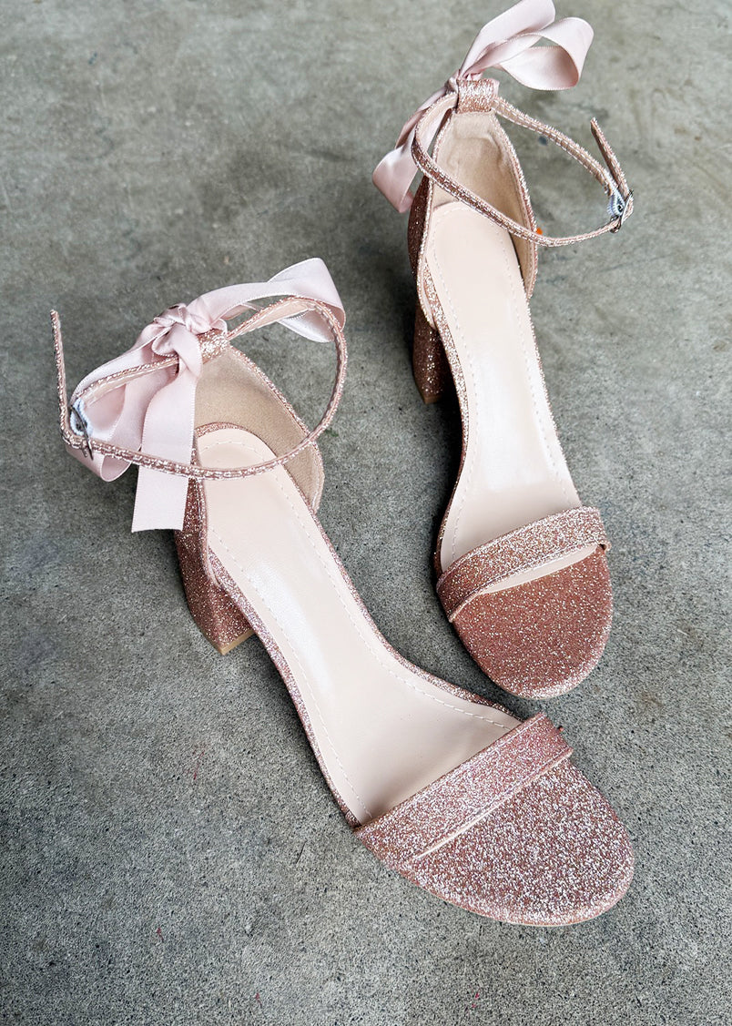 Jae Ankle Strap Heels Glitter Rose Gold v