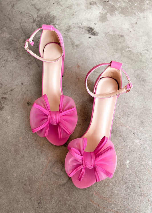 Rosalyn Knot Bow with Ankle Strap Heels in Hot Pink