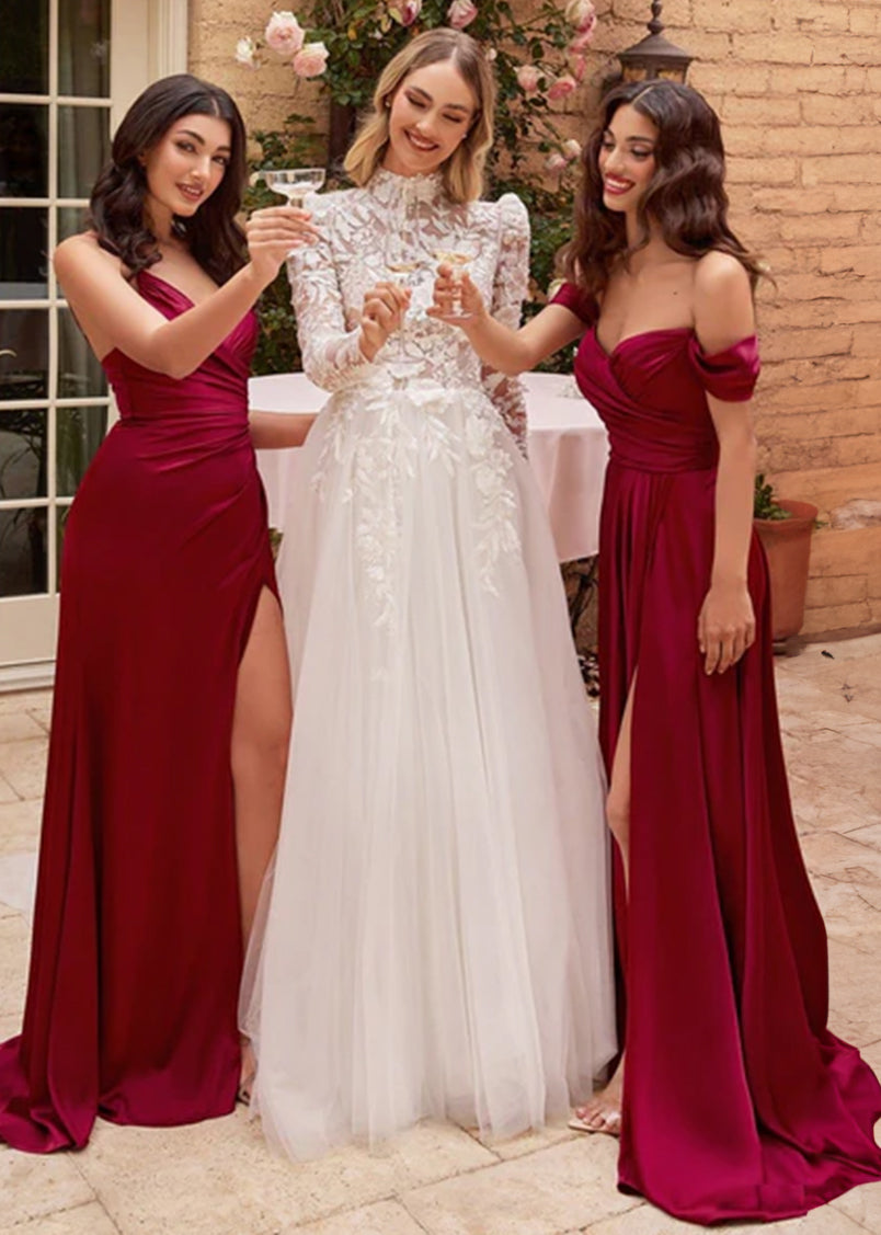 Sakura Off Shoulder Satin Maxi Dress Curve Mauve Rose