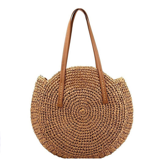 Brown Shoulder Circle Basket Bag