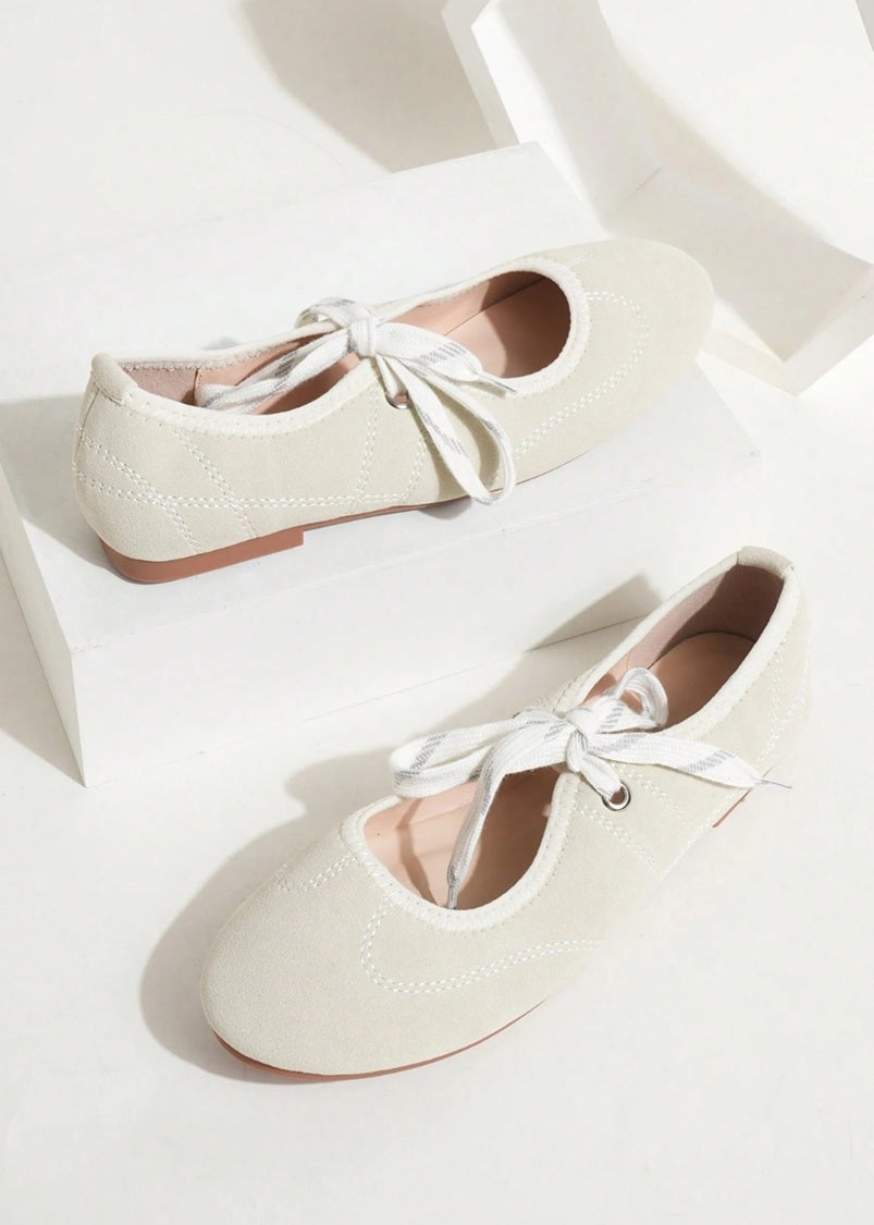 Danielle Faux Suede Ballerina Lace Up Flats Beige