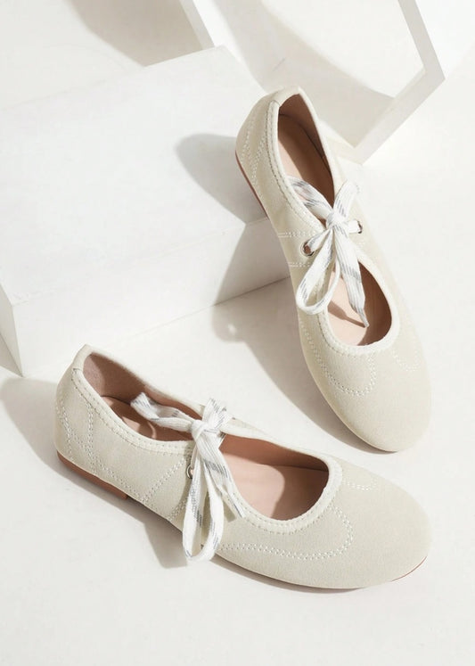 Danielle Faux Suede Ballerina Lace Up Flats Beige