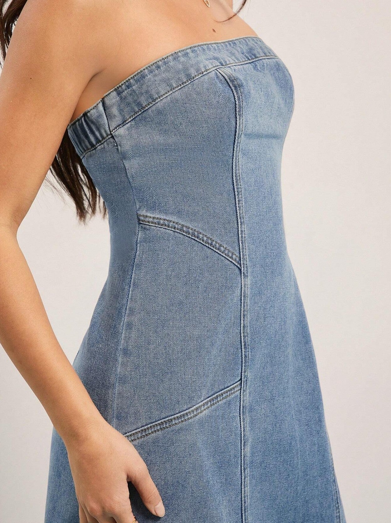 Lydia Strapless Denim Pencil Midi Dress
