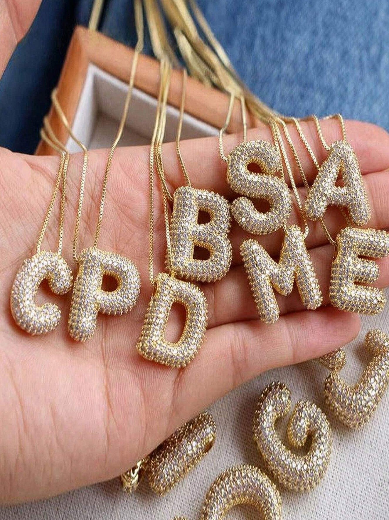 Bubble Letter Monogram faux Rhinestone Necklace