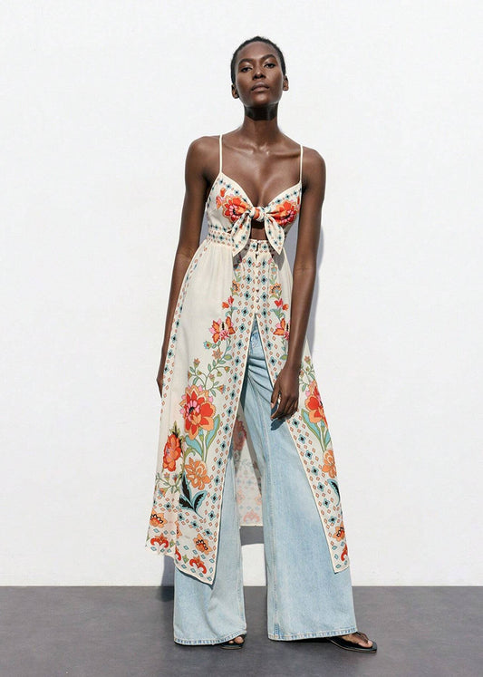 Momo Floral Sweetheart Slit Midi Dress