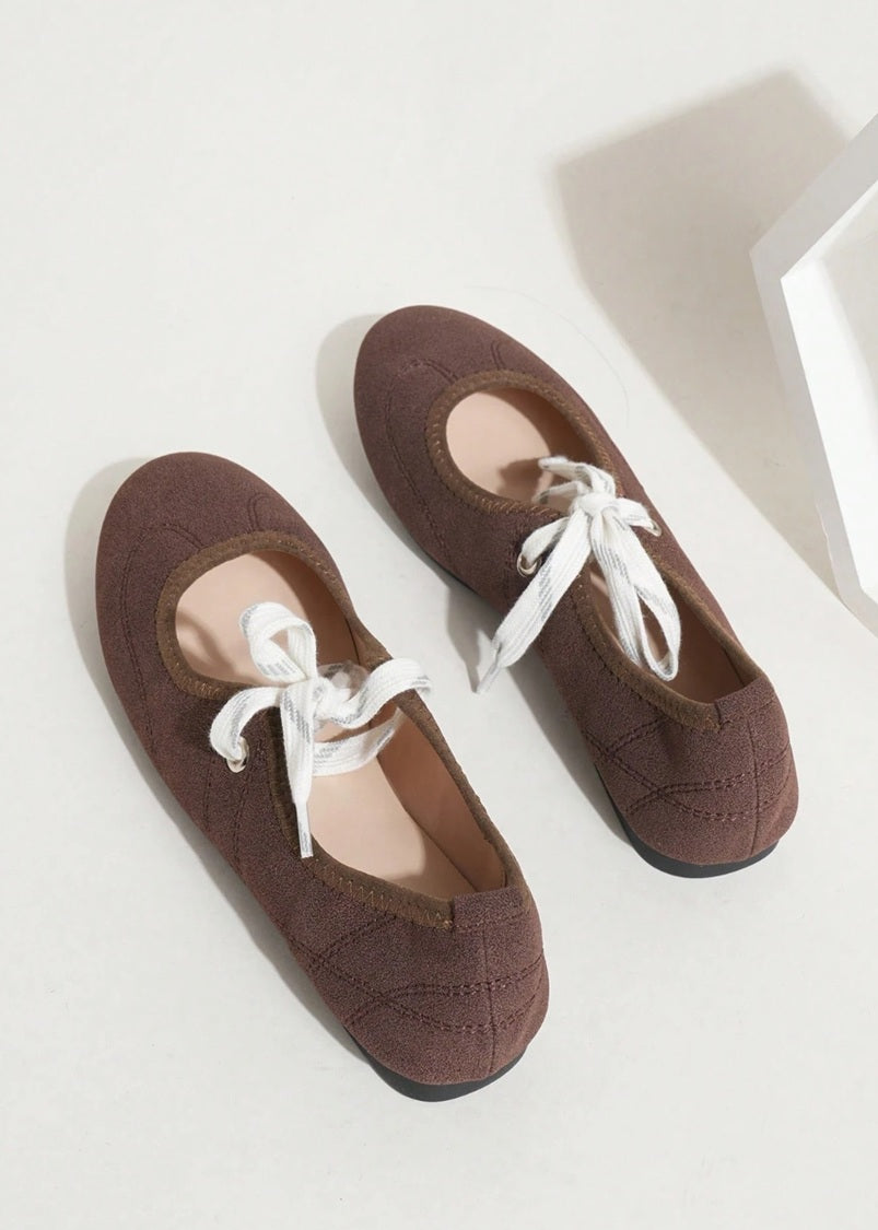 Danielle Faux Suede Ballerina Lace Up Flats Brown