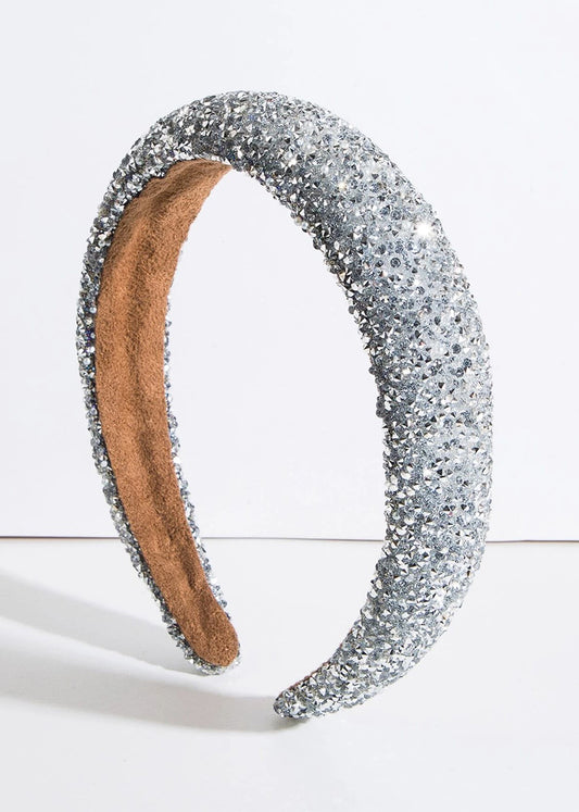 Zoey Puff Rhinestone Headband Silver