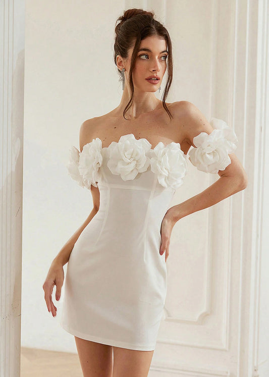 Livvy Off the Shoulder Flower Mini Dress