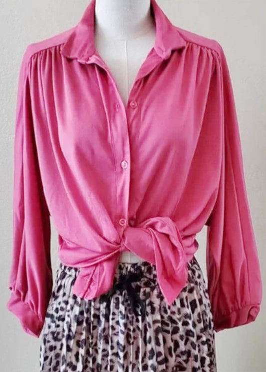 Vintage Hot Pink Button Down Long Sleeve Top