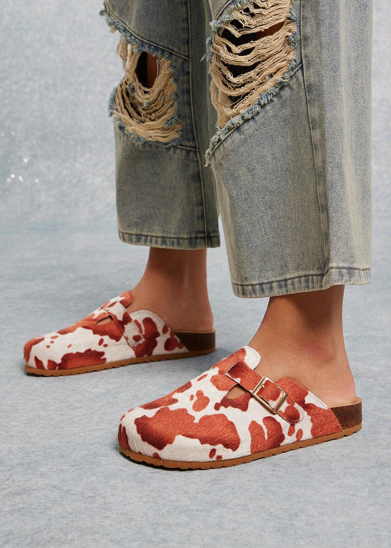 Faux Cowhide Slide Clogs