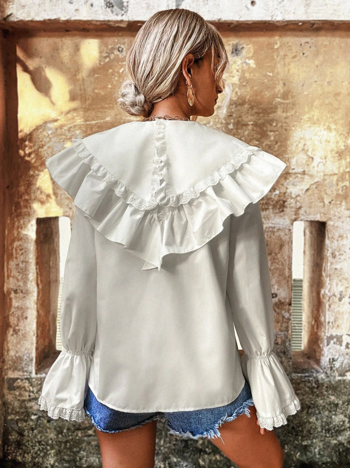 Adalee Collar Button-Front Long Sleeve Blouse