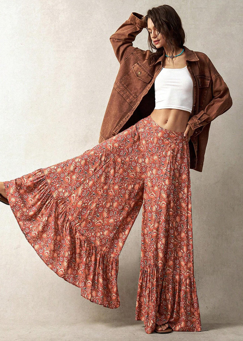 Serena Floral Wide Leg Ruffle Pants