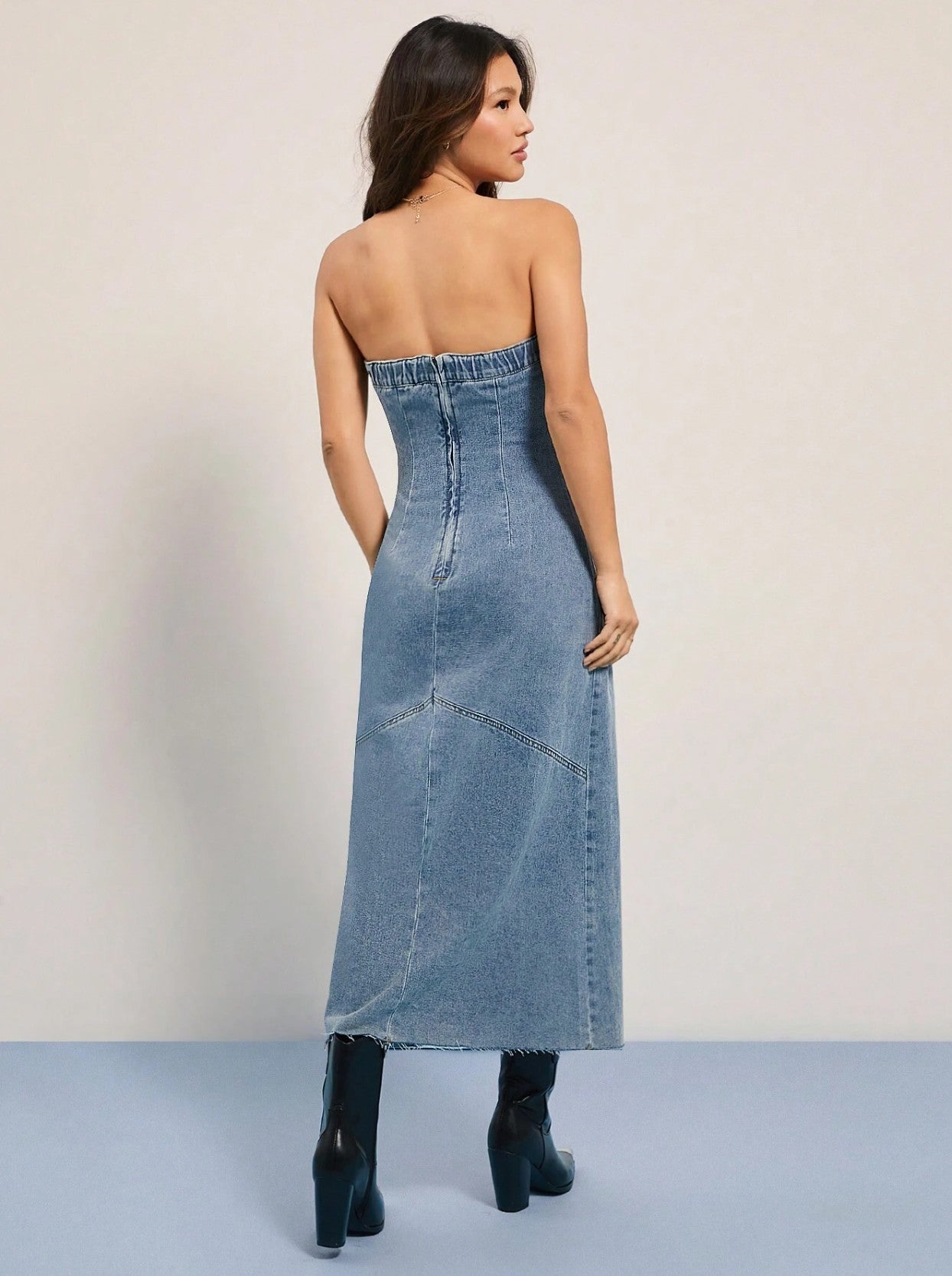 Lydia Strapless Denim Pencil Midi Dress