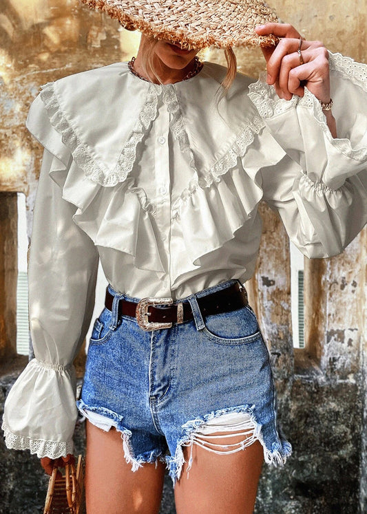 Adalee Collar Button-Front Long Sleeve Blouse