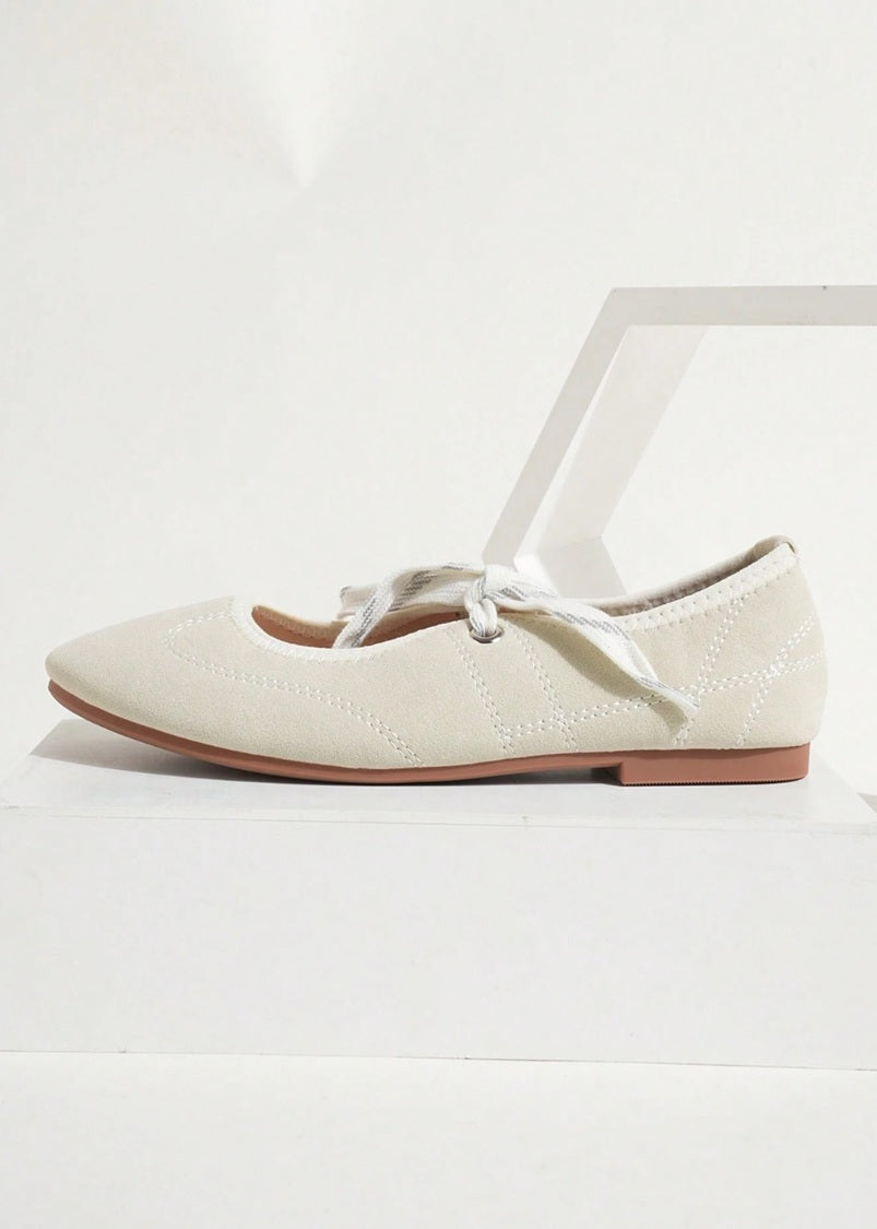 Danielle Faux Suede Ballerina Lace Up Flats Beige