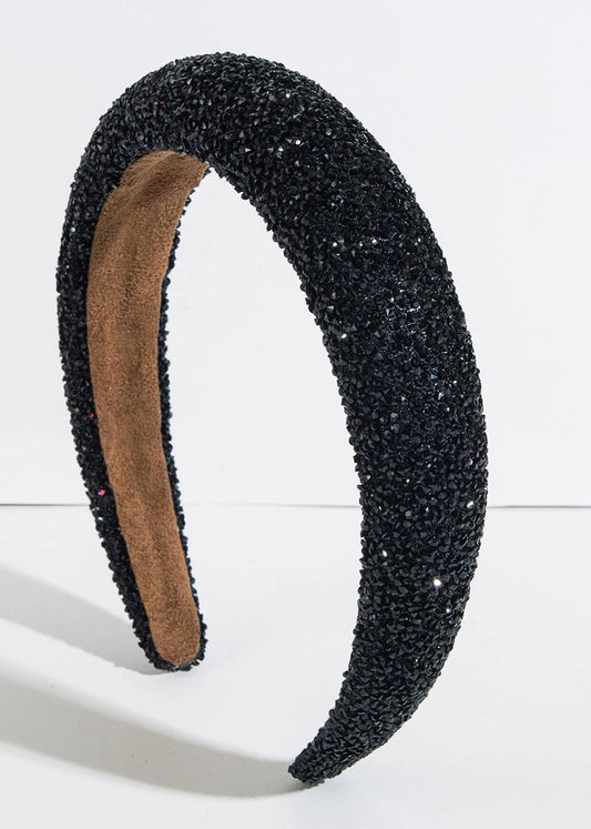 Zoey Puff Rhinestone Headband Black