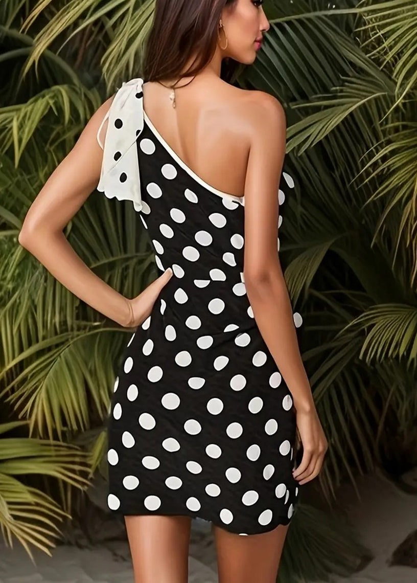 Josephine One Shoulder Polka Dots Mini Dress