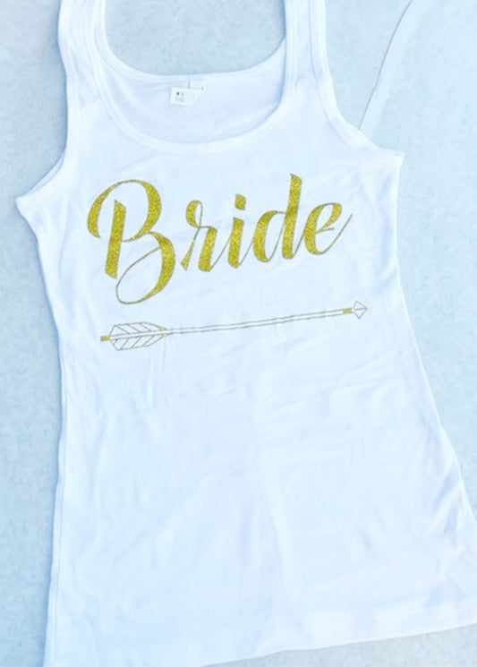 White Bride Gold Glitter Arrow Top