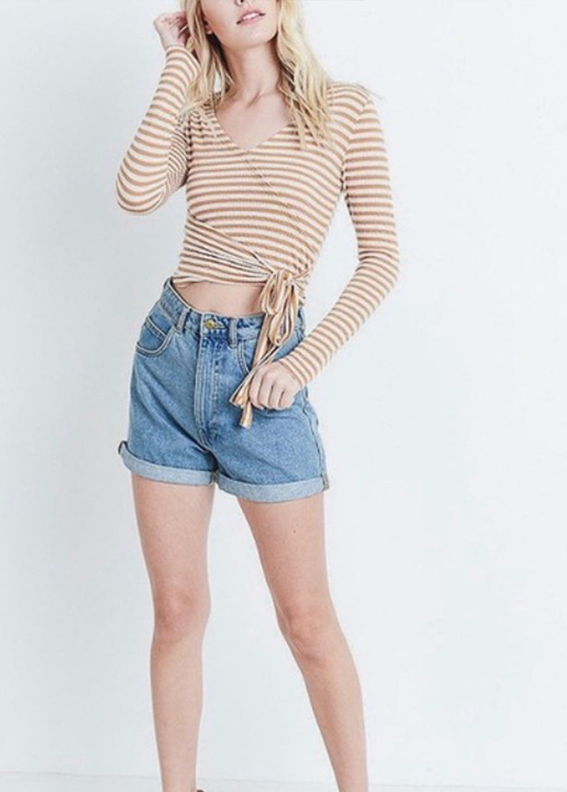 Stripe Surplus Long Sleeve Top