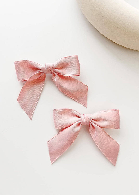 Pink Satin Bow Hair Clip Set