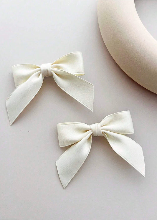 Ivory Satin Bow Hair Clip Set