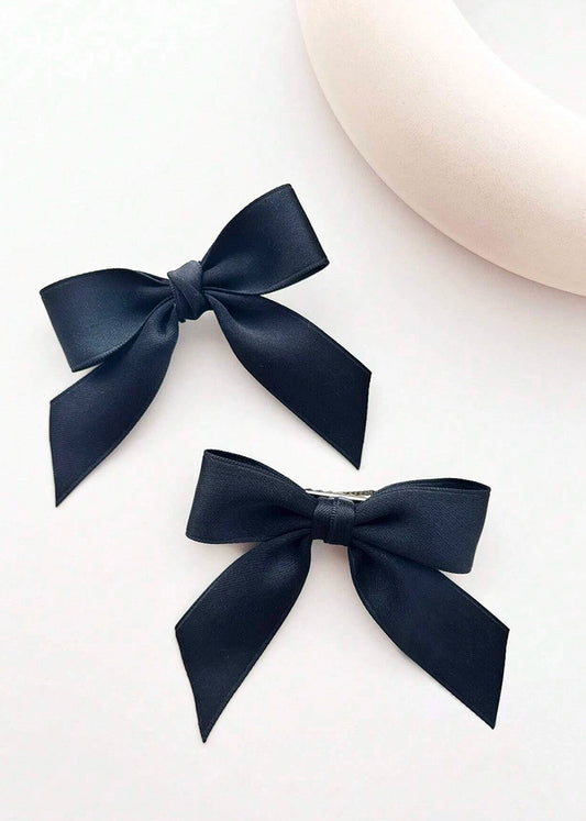 Black Satin Bow Hair Clip Set