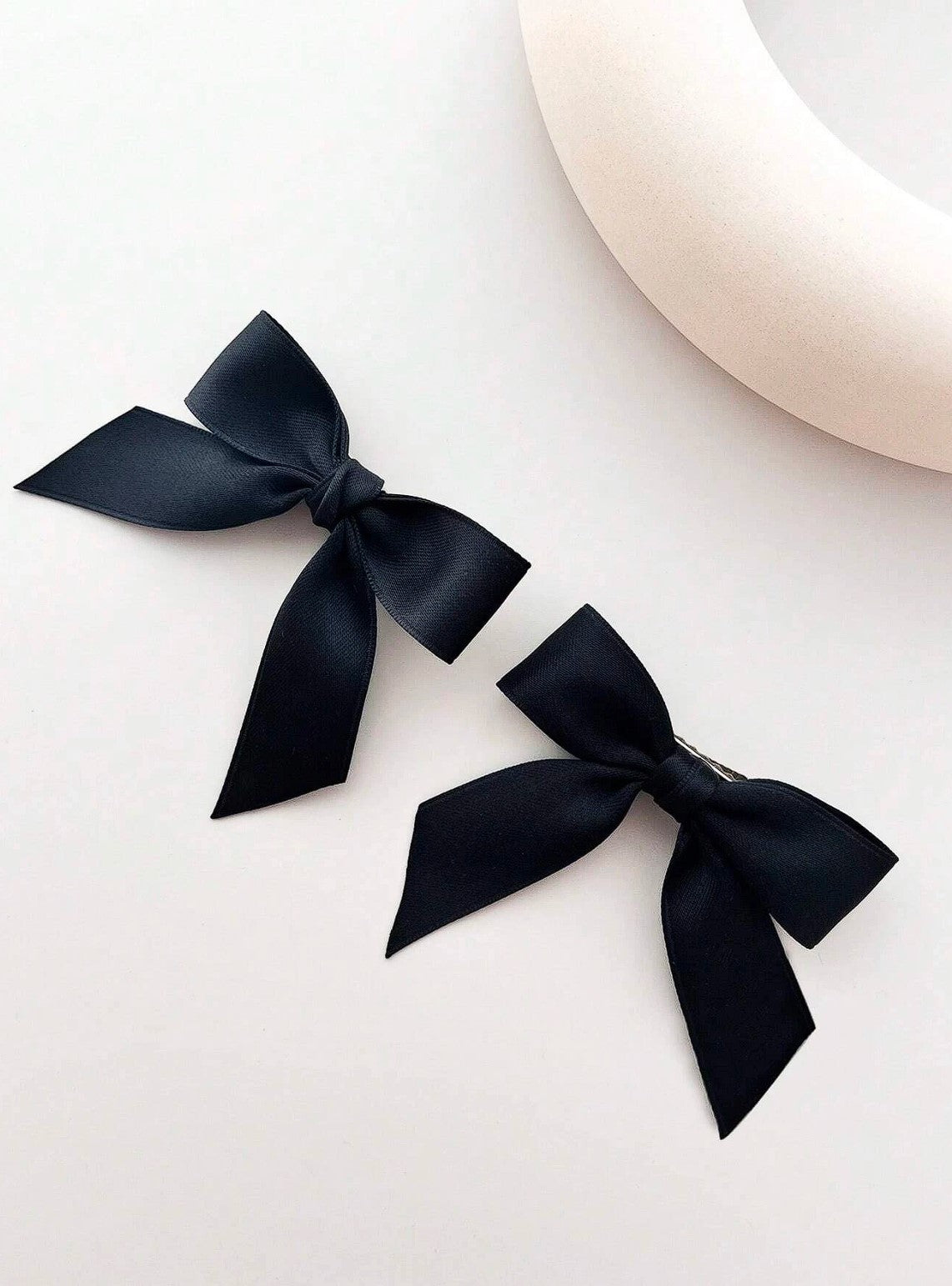 Black Satin Bow Hair Clip Set