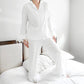 White Satin Feather Pajama Top and Bottom Set