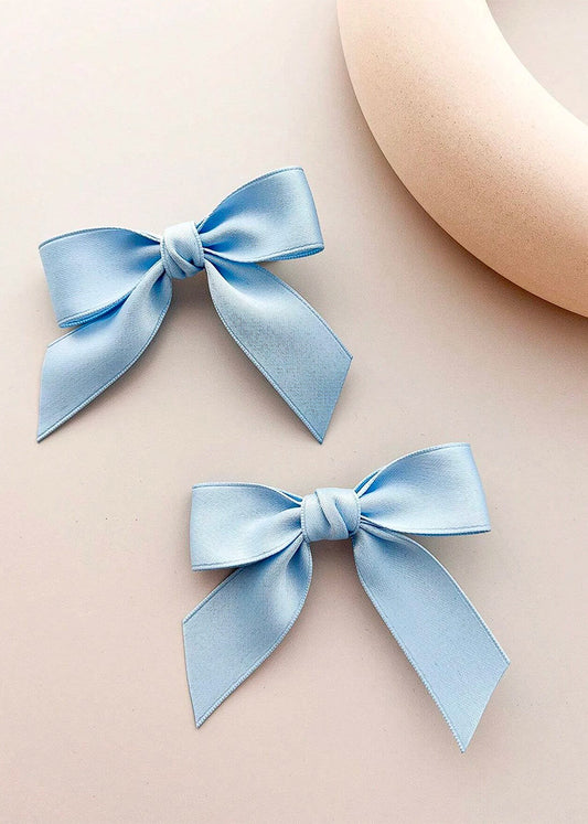 Blue Satin Bow Hair Clip Set