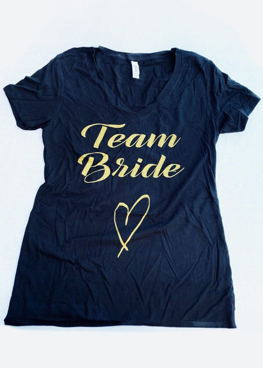 Team Bride Black Vneck Tshirt