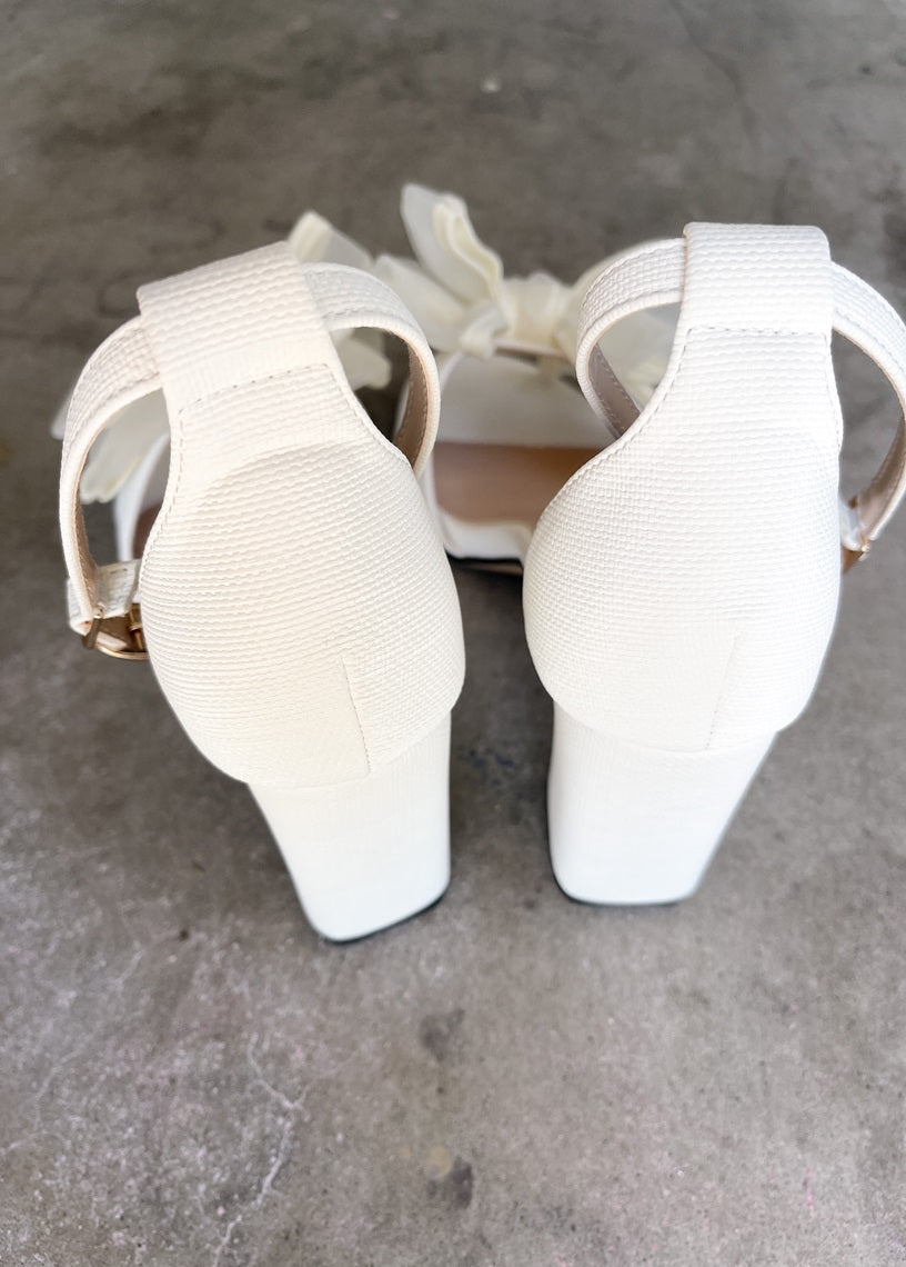 Rosalyn Knot Bow with Ankle Strap Heels in Ivory, Back View