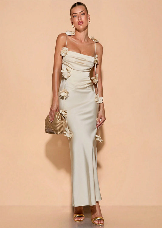 The Vera Floral Party Maxi Dress in Ivory