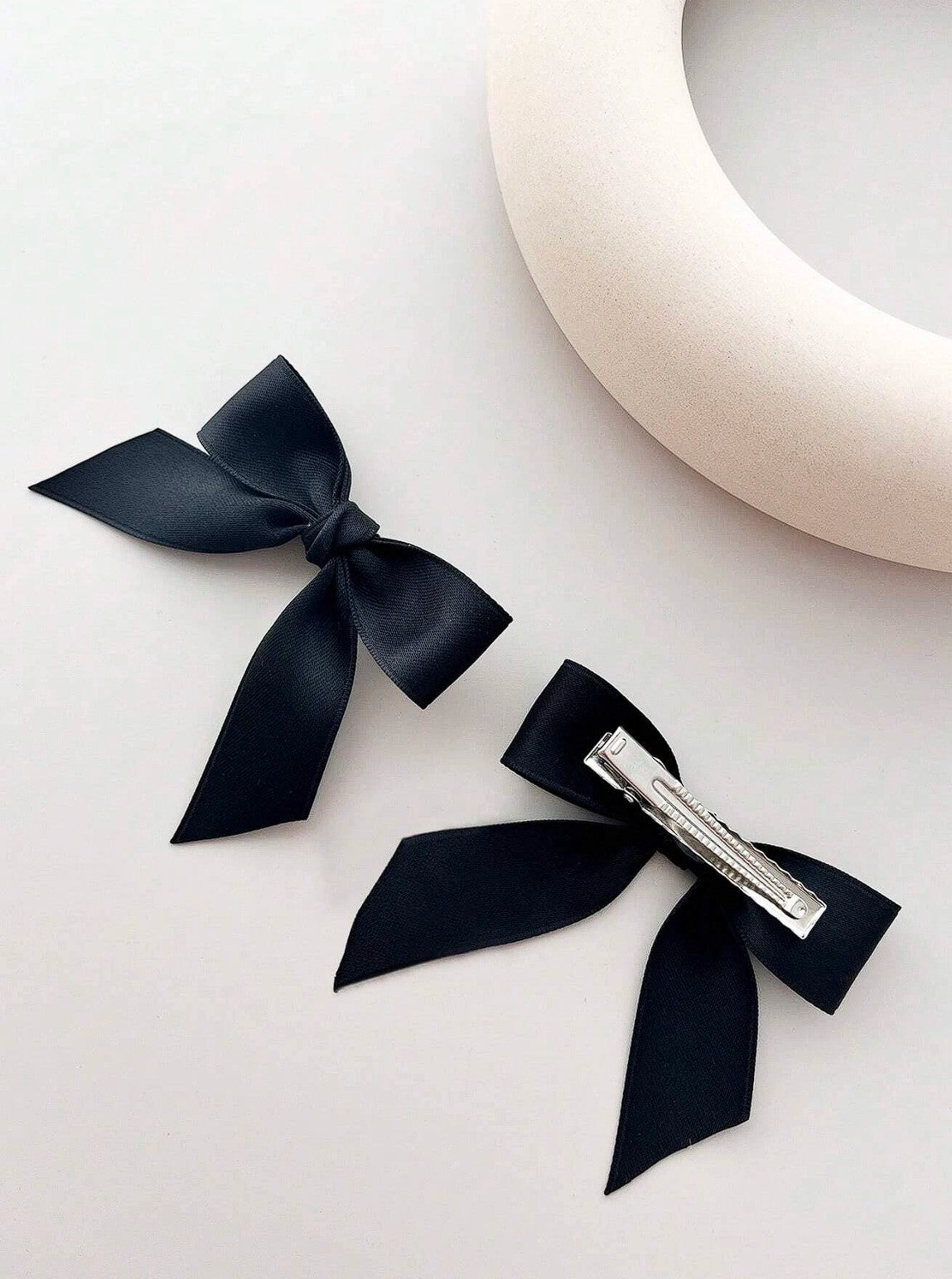 Black Satin Bow Hair Clip Set