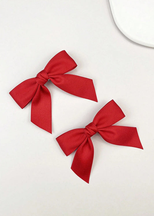 Red Satin Bow Hair Clip Set