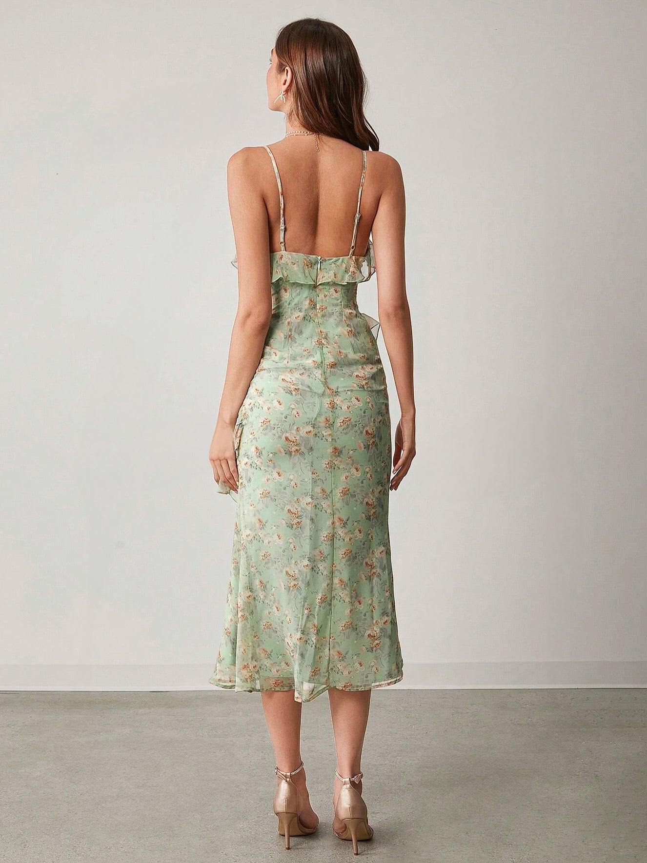 Ricki Floral Ruffle Midi Dress in Green