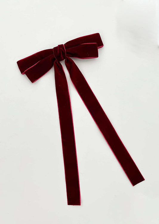 Jill Velvet Ribbon Bow Hair Clip Burgundy