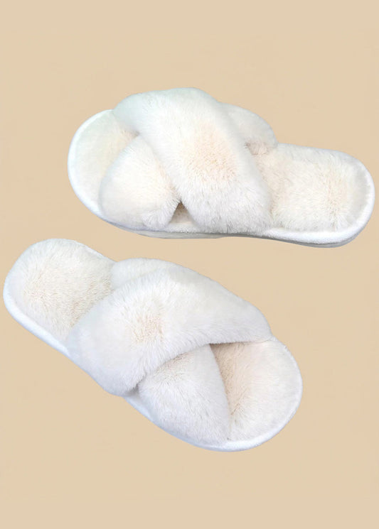 Criss Cross Soft Fuzzy Slippers Cream
