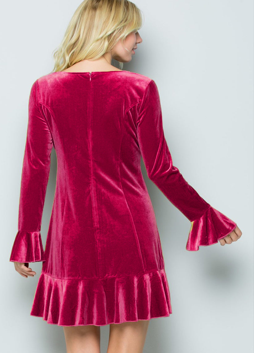 Cassini Hot Pink Velvet Mini Dress